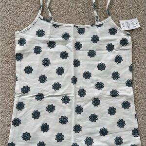 LOFT White Spaghetti-Strap Camisole with Teal Floral Medallions